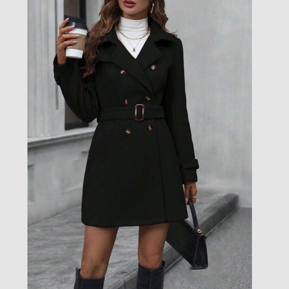 Luxe blue cozy double breasted coat - Picture 3 of 10